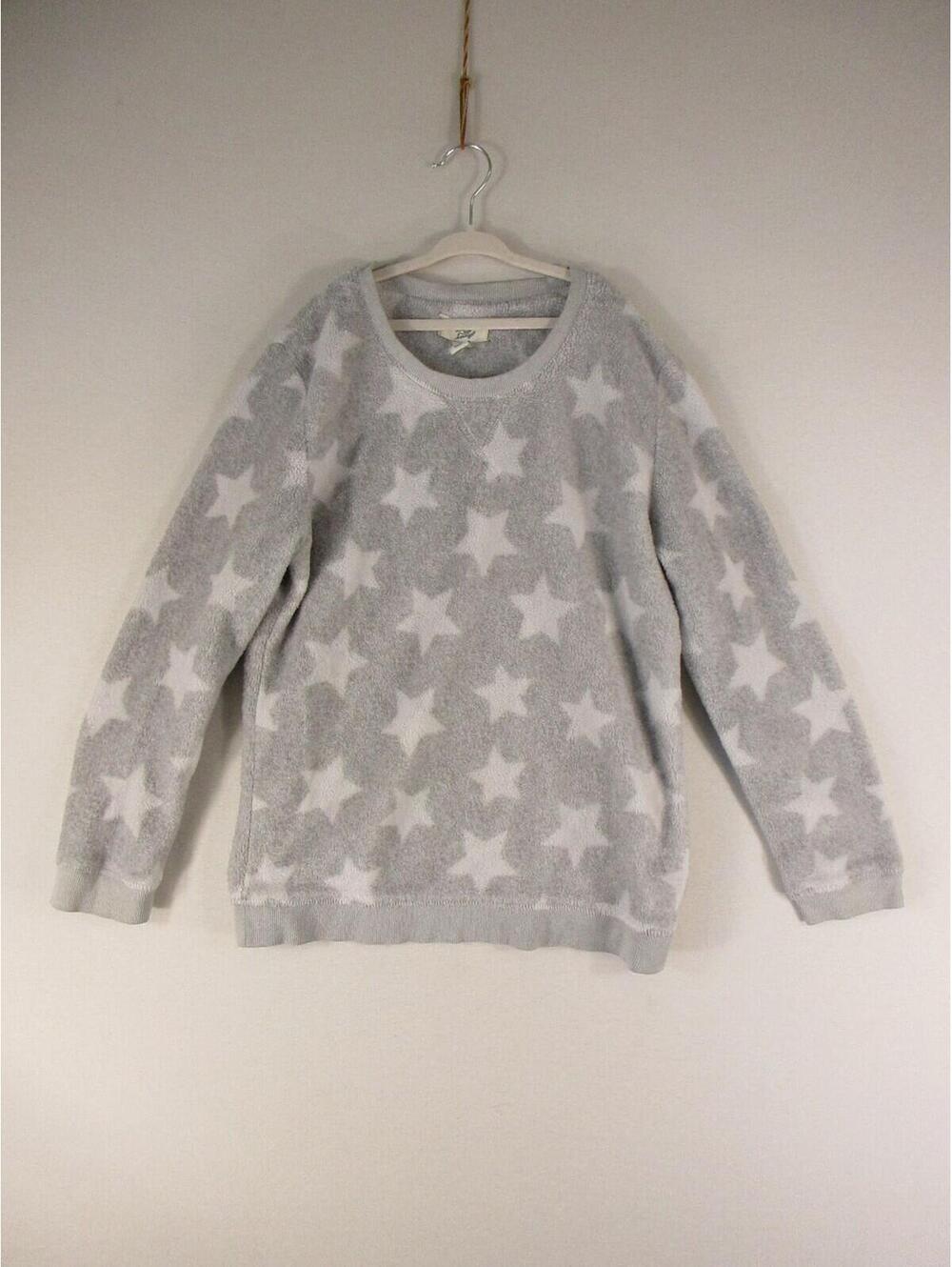 Love to Lounge Sweatshirt Womens M Gray Star Plush Fuzzy Pullover Cozy Soft